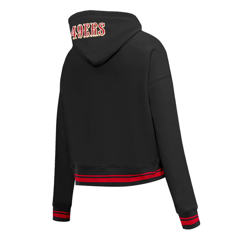 NFL SAN FRANCISCO 49ERS MASHUP WOMEN'S RIB CROPPED PO HOODIE (BLACK/RED/BLACK) - Image 4