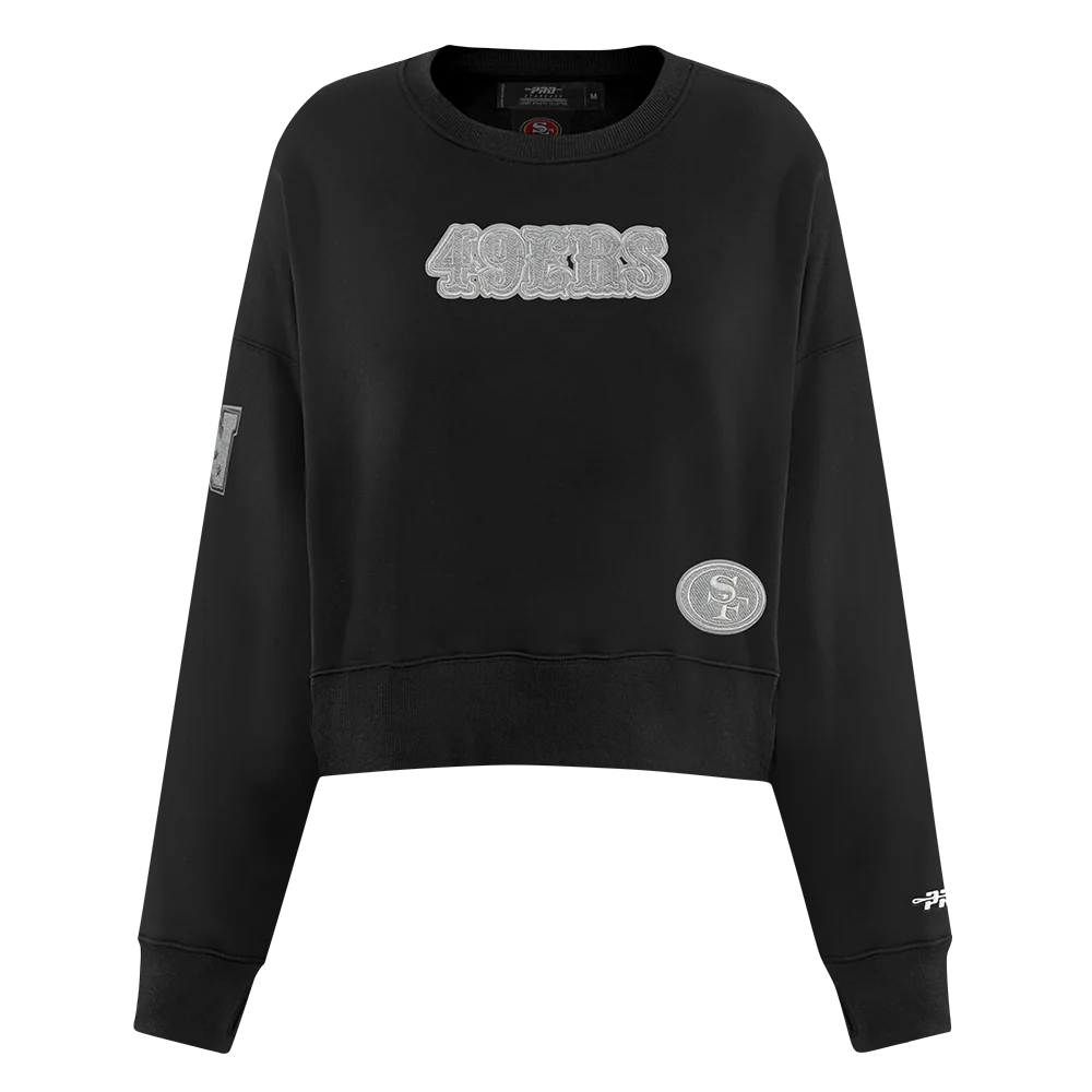 NFL SAN FRANCISCO 49ERS REVERSE FRENCH TERRY WOMEN'S FLEECE CREWNECK (BLACK)