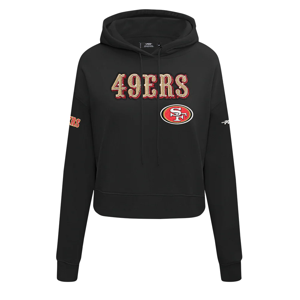 NFL SAN FRANCISCO 49ERS GAME DAY CLASSICS WOMEN'S DK CROPPED PO HOODIE (BLACK)