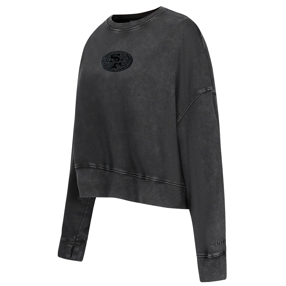 NFL SAN FRANCISCO 49ERS WASHED CRYSTALLINE WOMEN'S ENZYME WASH FT CREW (WASHED BLACK) - Image 3