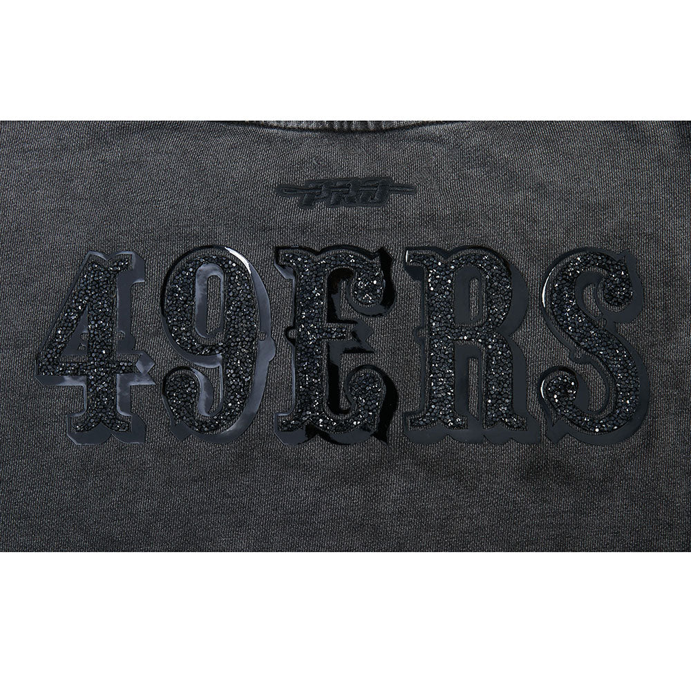 NFL SAN FRANCISCO 49ERS WASHED CRYSTALLINE WOMEN'S ENZYME WASH FT CREW (WASHED BLACK) - Image 5