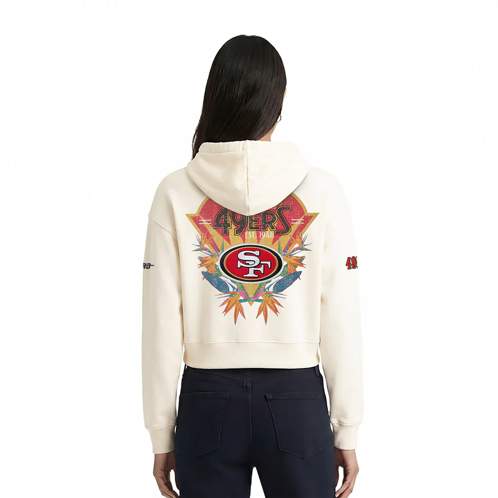 NFL SAN FRANCISCO 49ERS PARADISE WOMEN'S CROPPED PULLOVER HOODIE (EGGSHELL) - Image 3