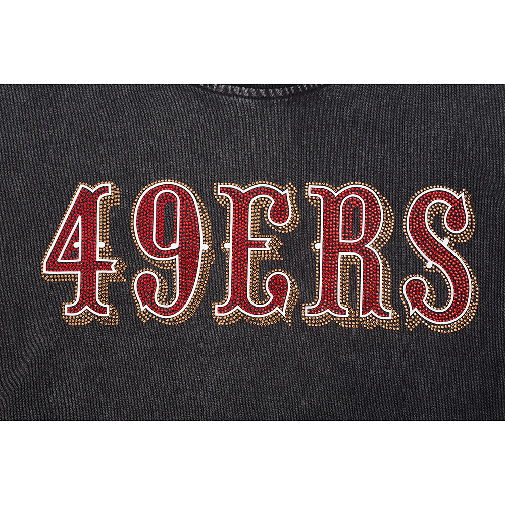 NFL SAN FRANCISCO 49ERS WASHED JEWELS WOMEN'S CREWNECK SWEATSHIRT (WASHED BLACK) - Image 6