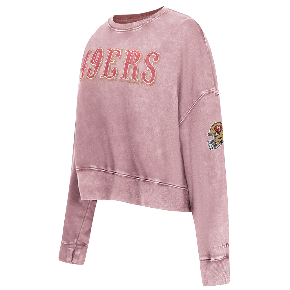 NFL SAN FRANCISCO 49ERS WASHED JEWELS WOMEN'S CREWNECK SWEATSHIRT (WASHED MAUVE) - Image 3