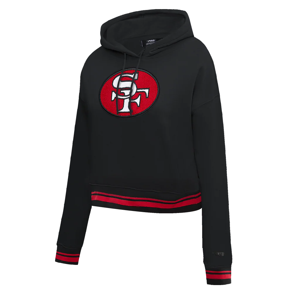 NFL SAN FRANCISCO 49ERS RETRO CLASSIC WOMEN'S CROPPED PULLOVER HOODIE (BLACK/RED/BLACK) - Image 2