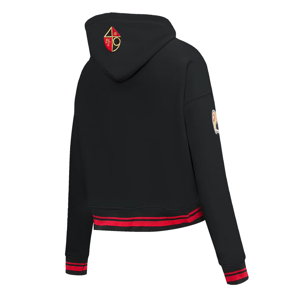 NFL SAN FRANCISCO 49ERS RETRO CLASSIC WOMEN'S CROPPED PULLOVER HOODIE (BLACK/RED/BLACK) - Image 3