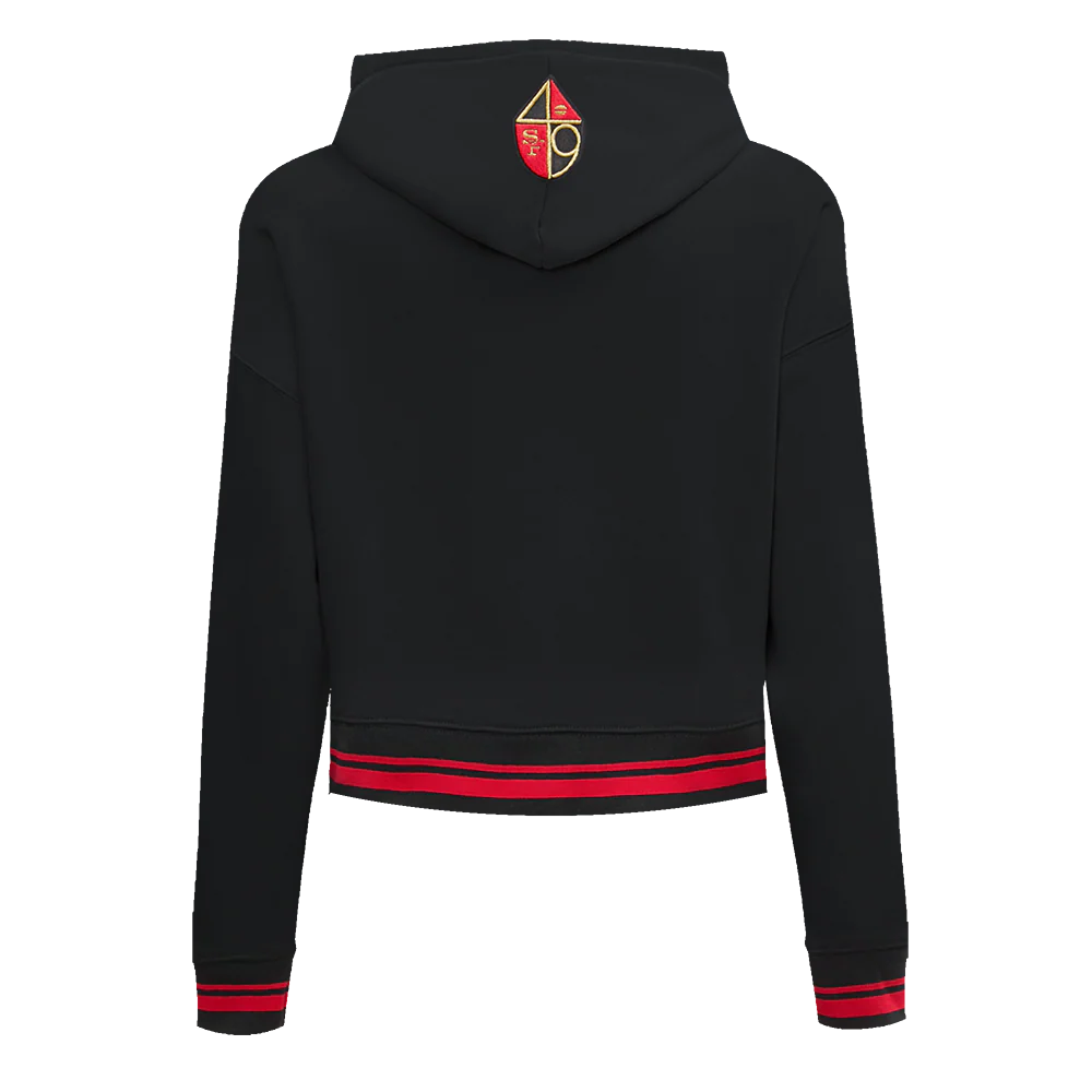 NFL SAN FRANCISCO 49ERS RETRO CLASSIC WOMEN'S CROPPED PULLOVER HOODIE (BLACK/RED/BLACK) - Image 4