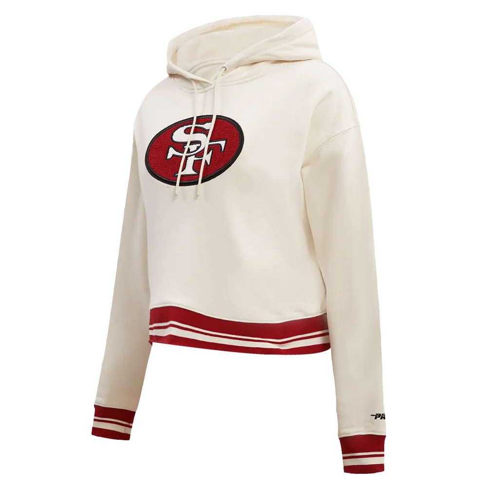 NFL SAN FRANCISCO 49ERS RETRO CLASSIC WOMEN'S CROPPED PULLOVER HOODIE (EGGSHELL/ RED) - Image 2
