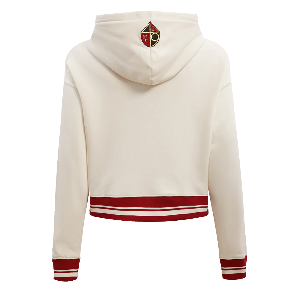 NFL SAN FRANCISCO 49ERS RETRO CLASSIC WOMEN'S CROPPED PULLOVER HOODIE (EGGSHELL/ RED) - Image 3