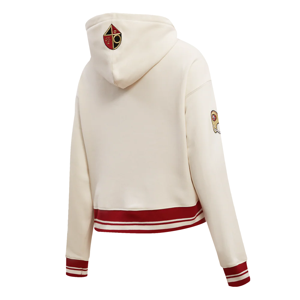NFL SAN FRANCISCO 49ERS RETRO CLASSIC WOMEN'S CROPPED PULLOVER HOODIE (EGGSHELL/ RED) - Image 4