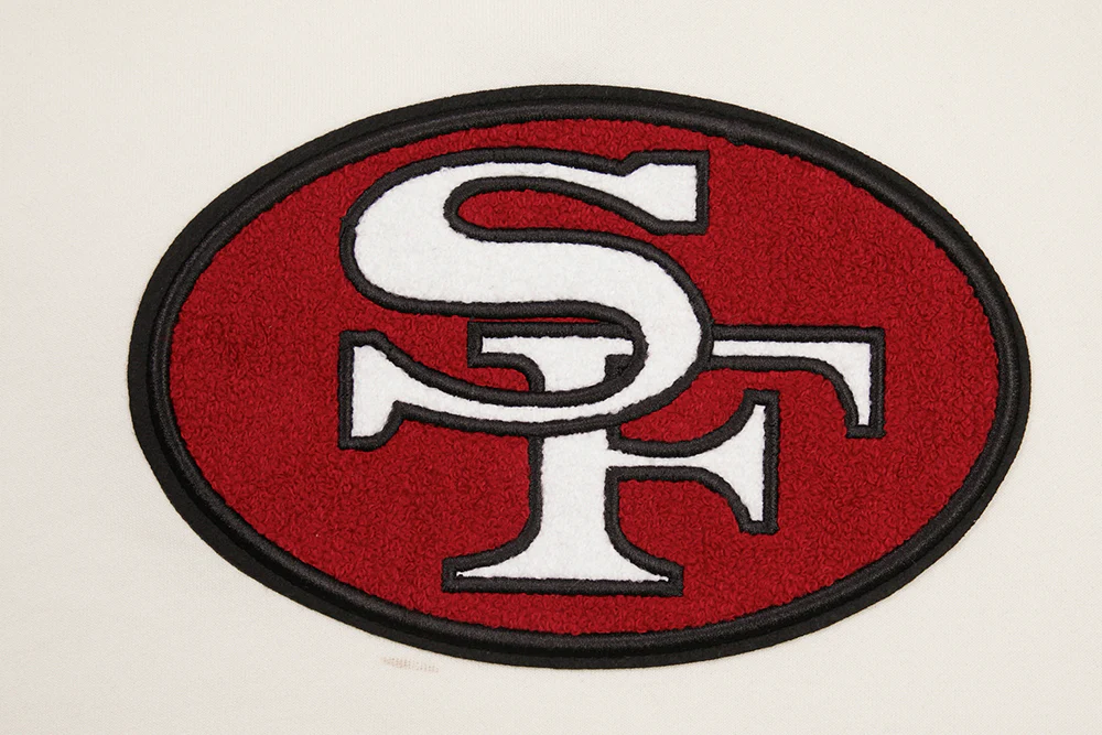 NFL SAN FRANCISCO 49ERS RETRO CLASSIC WOMEN'S CROPPED PULLOVER HOODIE (EGGSHELL/ RED) - Image 5