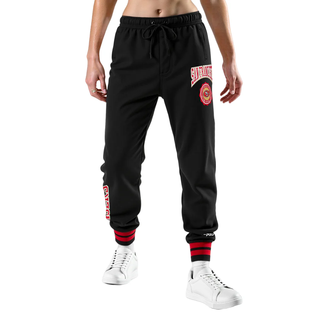 NFL SAN FRANCISCO 49ERS CREST EMBLEM WOMEN'S RIB FLC SWEATPANT (BLACK/RED/BLACK)