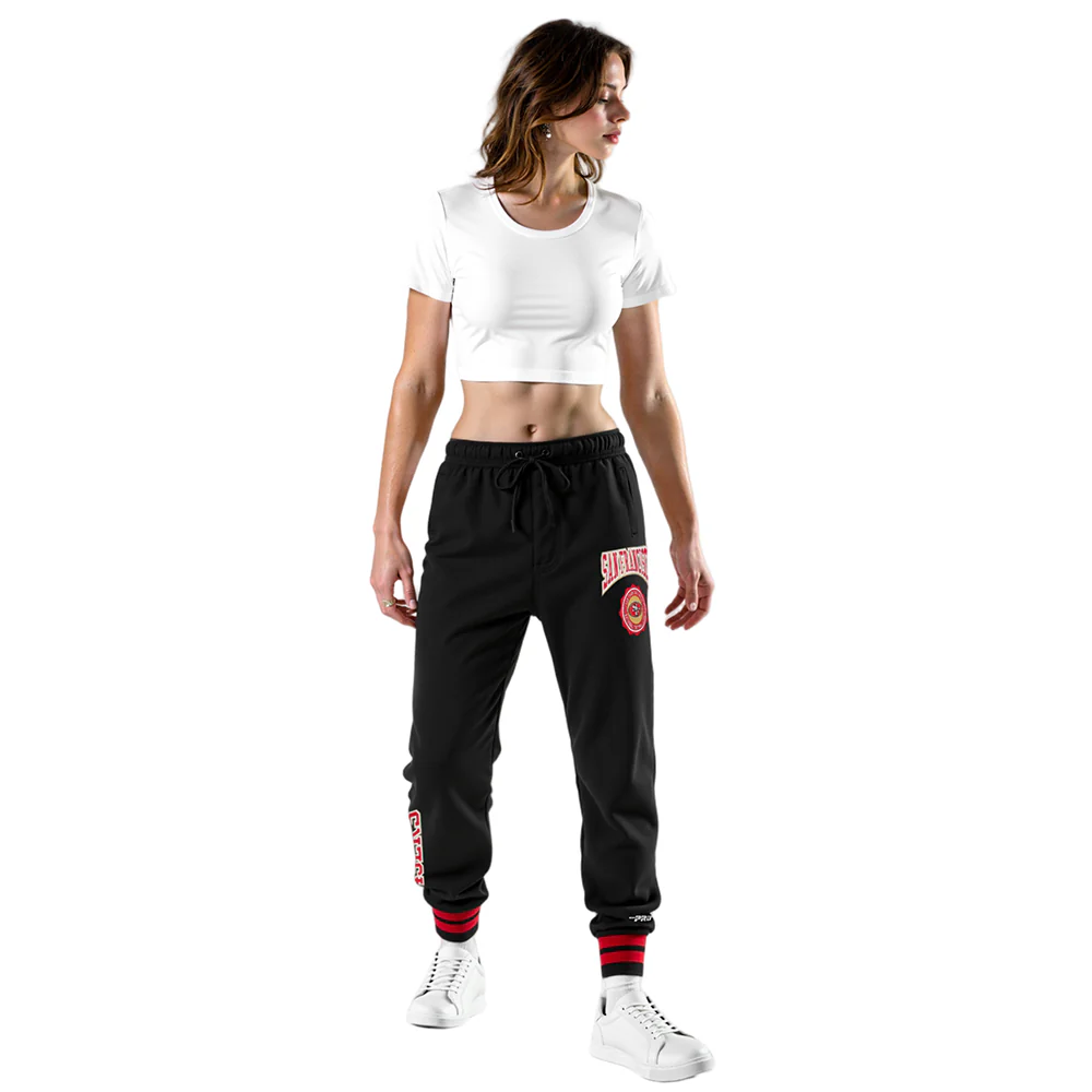 NFL SAN FRANCISCO 49ERS CREST EMBLEM WOMEN'S RIB FLC SWEATPANT (BLACK/RED/BLACK) - Image 3