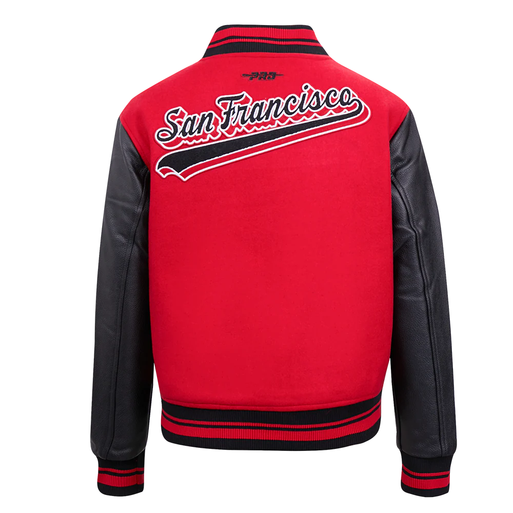 NFL SAN FRANCISCO 49ERS SCRIPT TAIL WOMEN'S WOOL VARSITY JACKET (RED/BLACK) - Image 3
