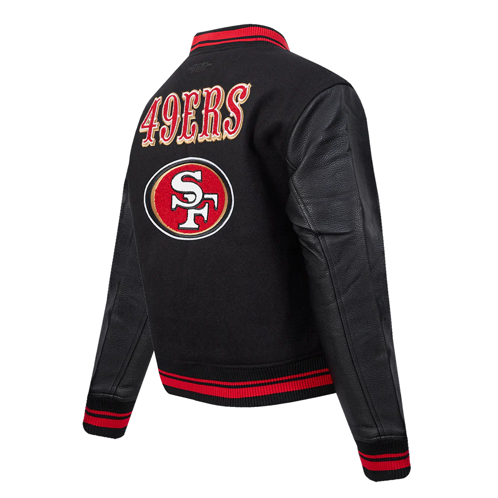 NFL SAN FRANCISCO 49ERS MASHUP WOMEN'S RIB WOOL VARSITY JACKET (BLACK/RED/BLACK) - Image 4