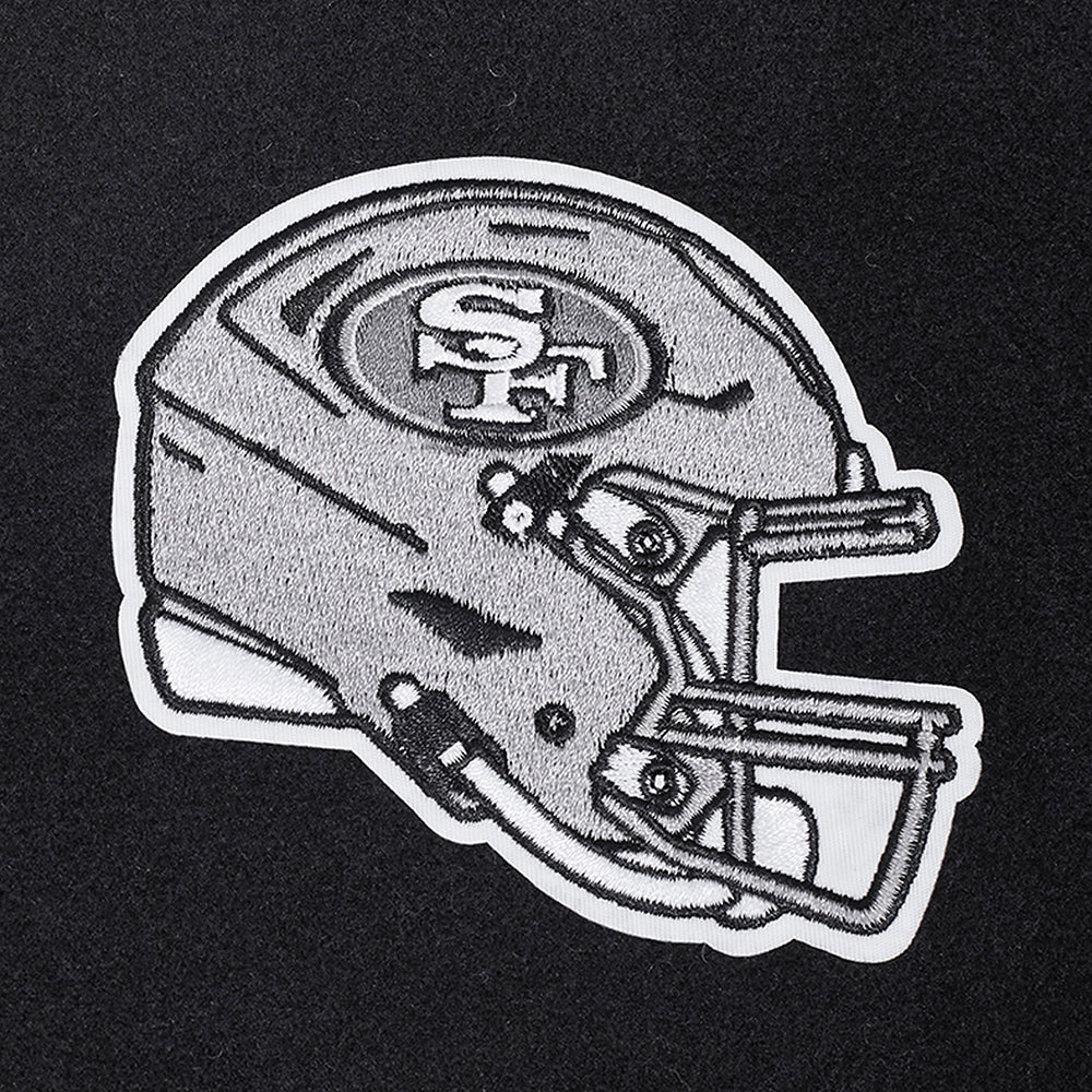NFL SAN FRANCISCO 49ERS PEARLS WOMEN'S RIB WOOL VARSITY JACKET (BLACK/WHITE) - Image 6
