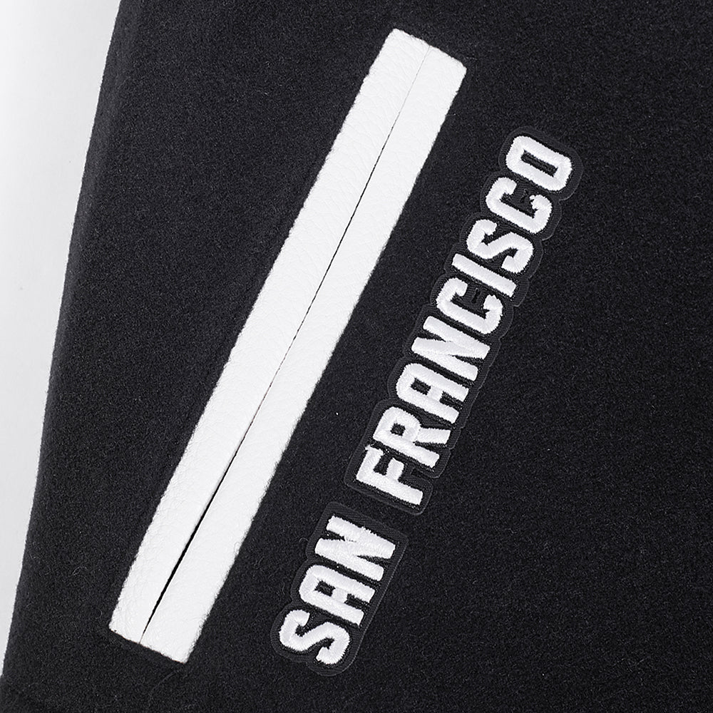 NFL SAN FRANCISCO 49ERS PEARLS WOMEN'S RIB WOOL VARSITY JACKET (BLACK/WHITE) - Image 9