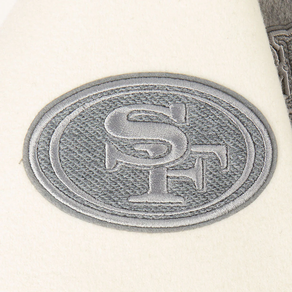 NFL SAN FRANCISCO 49ERS REVERSE FRENCH TERRY WOMEN'S WOOL VARSITY JACK (BLACK/GRAY/EGGSHELL) - Image 5
