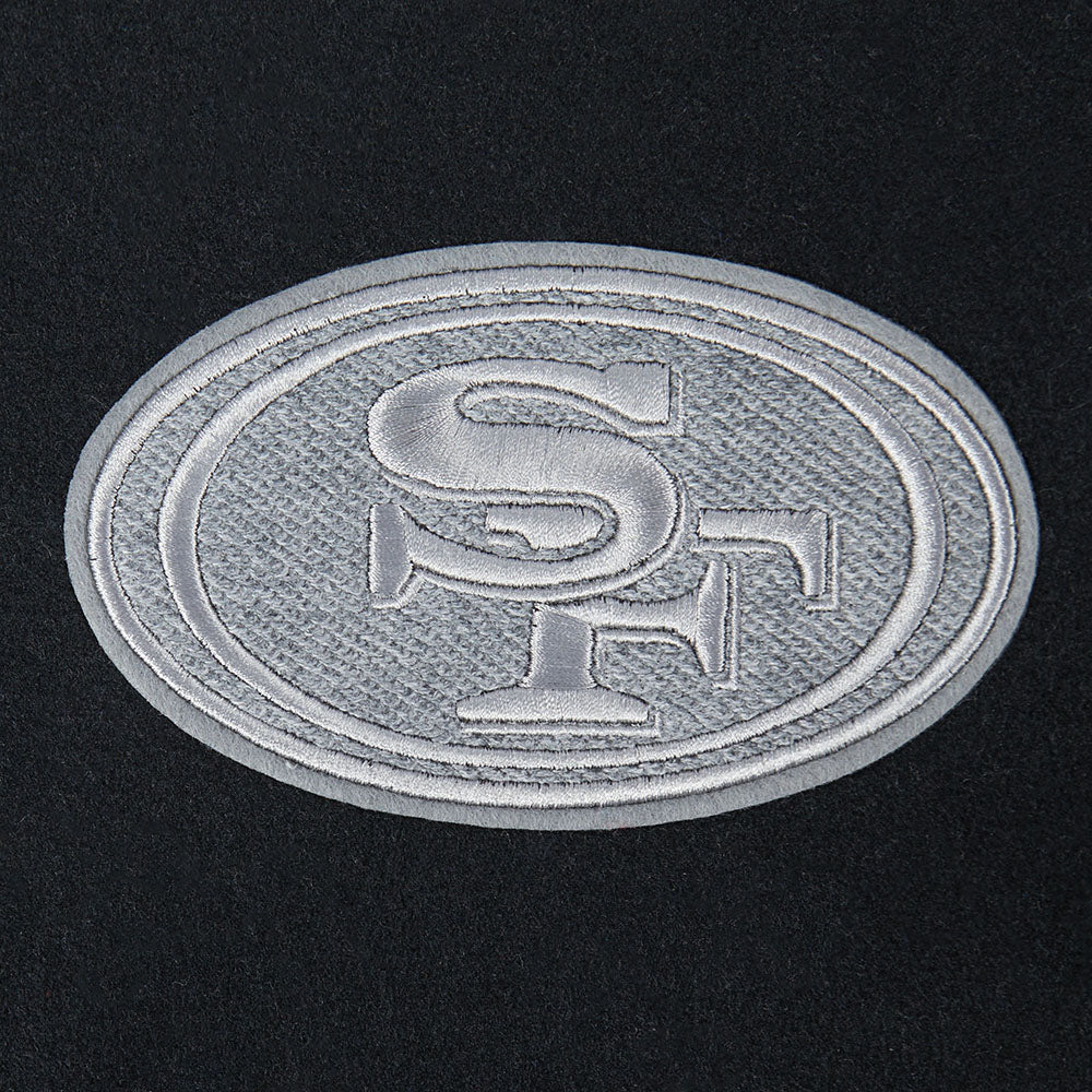 NFL SAN FRANCISCO 49ERS REVERSE FRENCH TERRY WOMEN'S WOOL VARSITY JACK (BLACK/GRAY/EGGSHELL) - Image 7