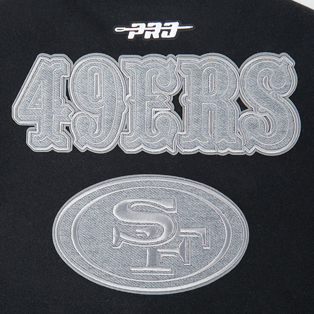 NFL SAN FRANCISCO 49ERS REVERSE FRENCH TERRY WOMEN'S WOOL VARSITY JACK (BLACK/GRAY/EGGSHELL) - Image 8