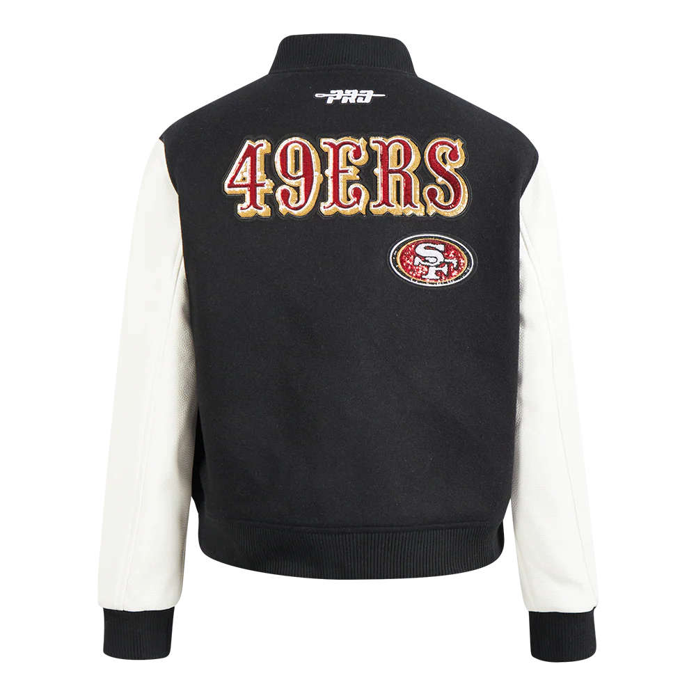 NFL SAN FRANCISCO 49ERS GAME DAY CLASSICS WOMEN'S WOOL VARSITY JACKET (BLACK/WHITE) - Image 3