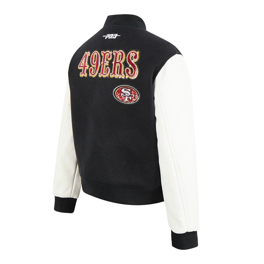 NFL SAN FRANCISCO 49ERS GAME DAY CLASSICS WOMEN'S WOOL VARSITY JACKET (BLACK/WHITE) - Image 4