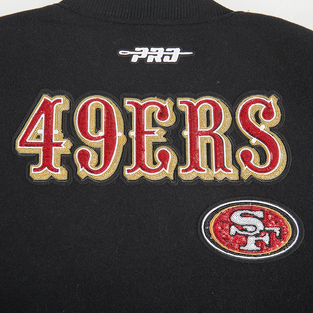NFL SAN FRANCISCO 49ERS GAME DAY CLASSICS WOMEN'S WOOL VARSITY JACKET (BLACK/WHITE) - Image 5