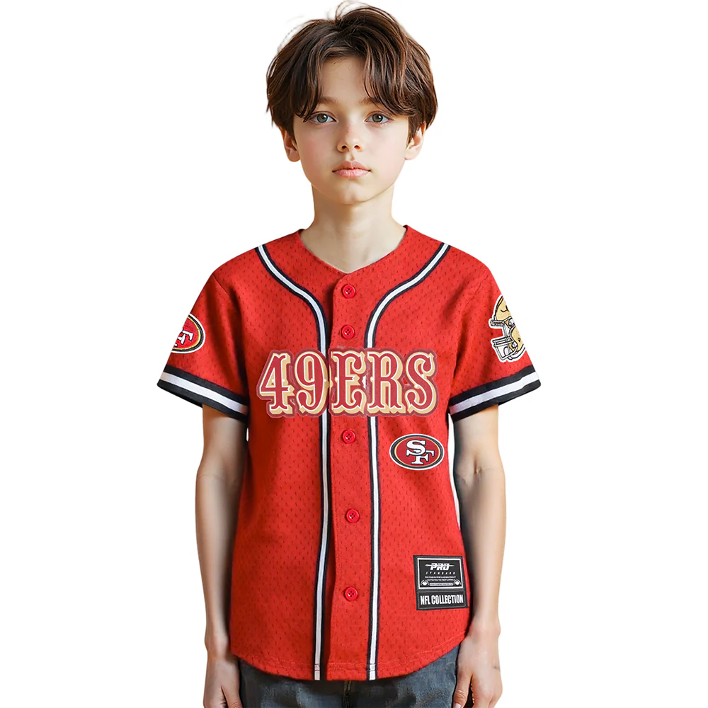 NFL SAN FRANCISCO 49ERS CLASSIC LITTLE BOYS MESH BUTTON DOWN SHIRT (RED/BLACK)