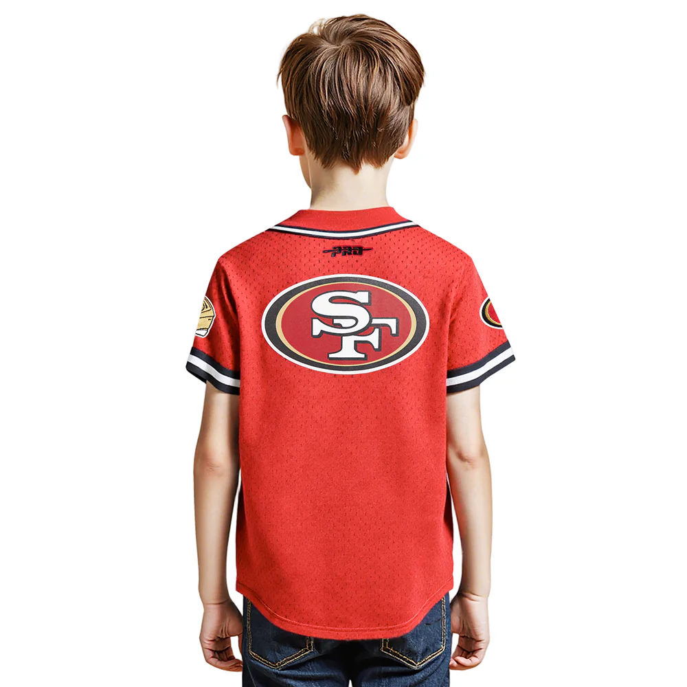 NFL SAN FRANCISCO 49ERS CLASSIC LITTLE BOYS MESH BUTTON DOWN SHIRT (RED/BLACK) - Image 12
