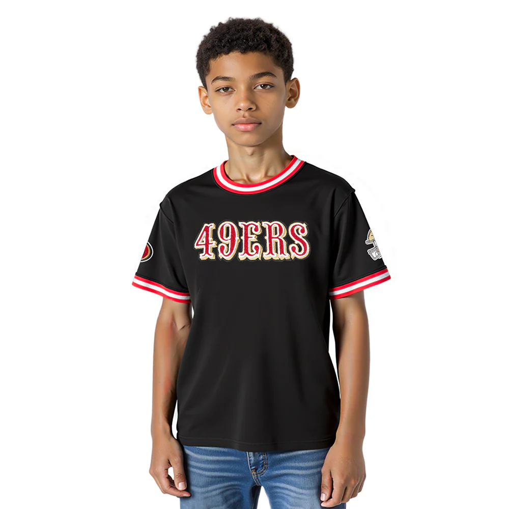 NFL SAN FRANCISCO 49ERS CLASSIC LITTLE BOYS SHORT SLEEVE STRIPED RIB TEE (BLACK/RED)