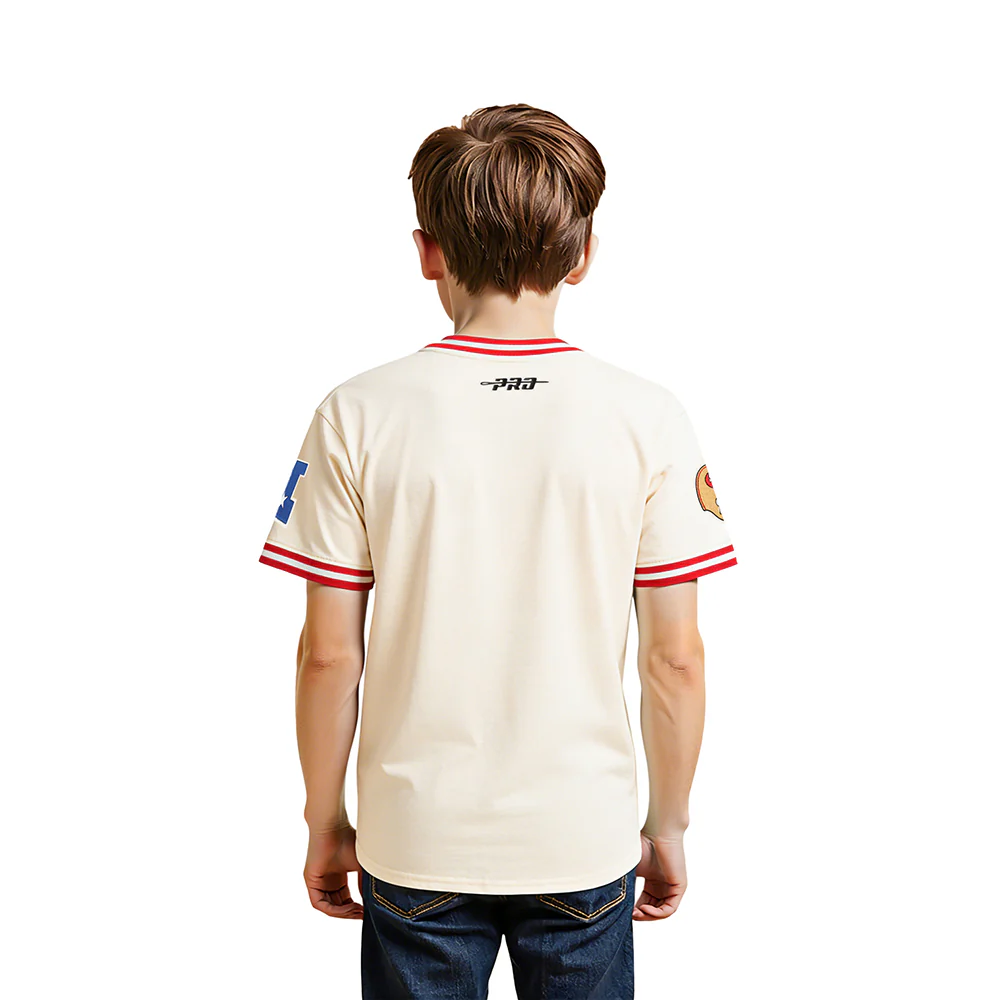 NFL SAN FRANCISCO 49ERS RETRO CLASSIC LITTLE BOY'S SS STRIPED RIB TEE (EGGSHELL/ RED) - Image 2