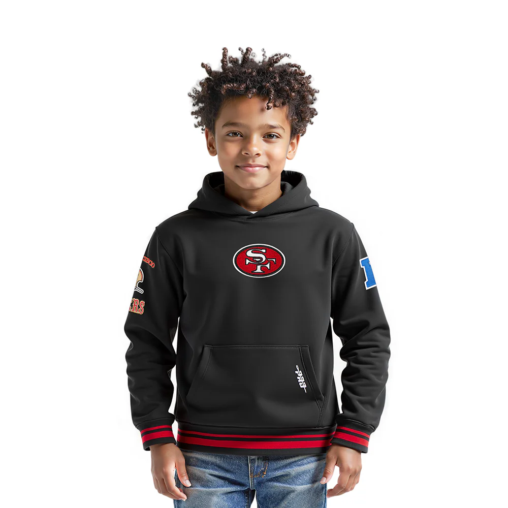 NFL SAN FRANCISCO 49ERS RETRO CLASSICS LITTLE BOY'S RIB FLEECE PO HOODIE (BLACK/RED/BLACK)