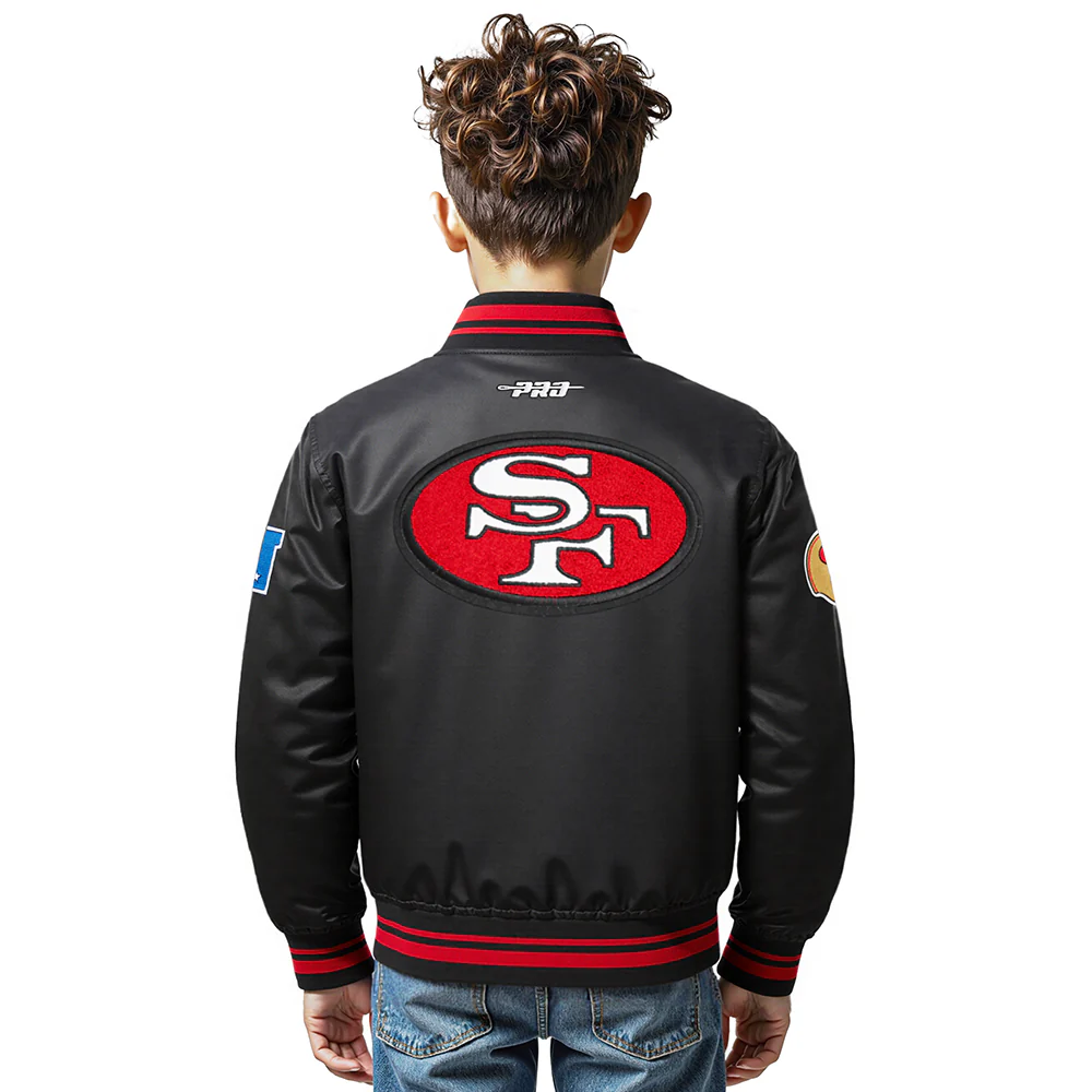 NFL SAN FRANCISCO 49ERS RETRO CLASSIC LITTLE BOYS RIB SATIN JACKET (BLACK/RED/BLACK) - Image 2
