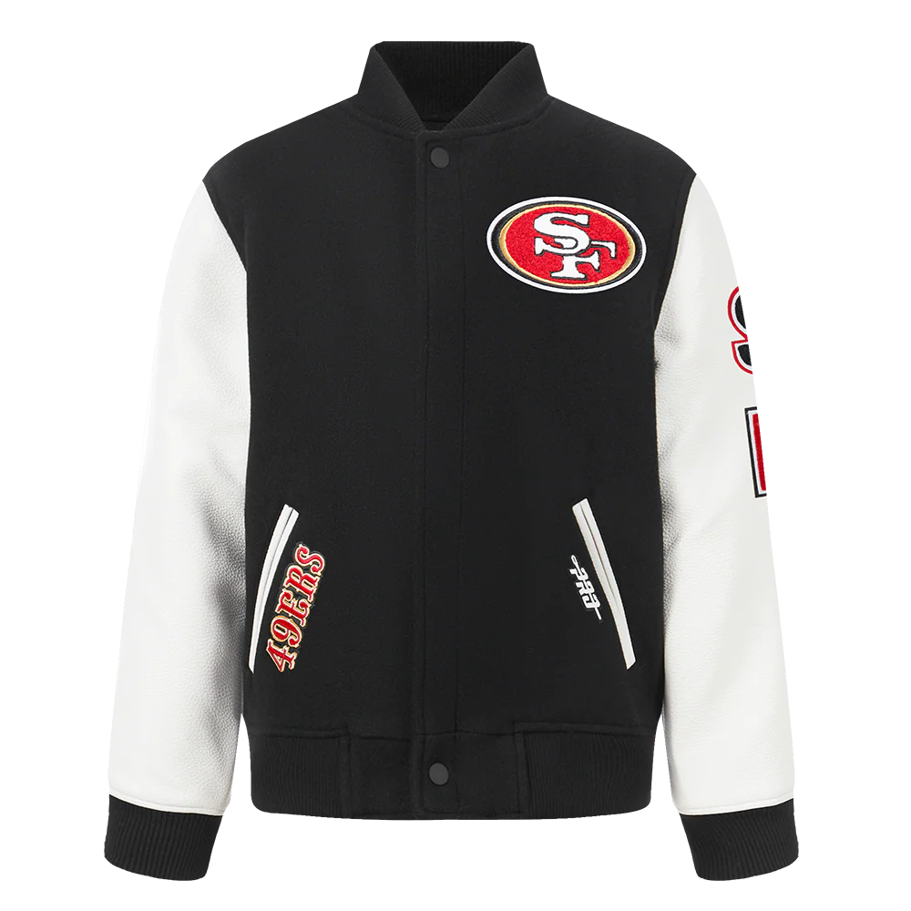 NFL SAN FRANCISCO 49ERS CLASSIC LITTLE BOYS WOOL VARSITY JACKET (BLACK/WHITE) - Image 3