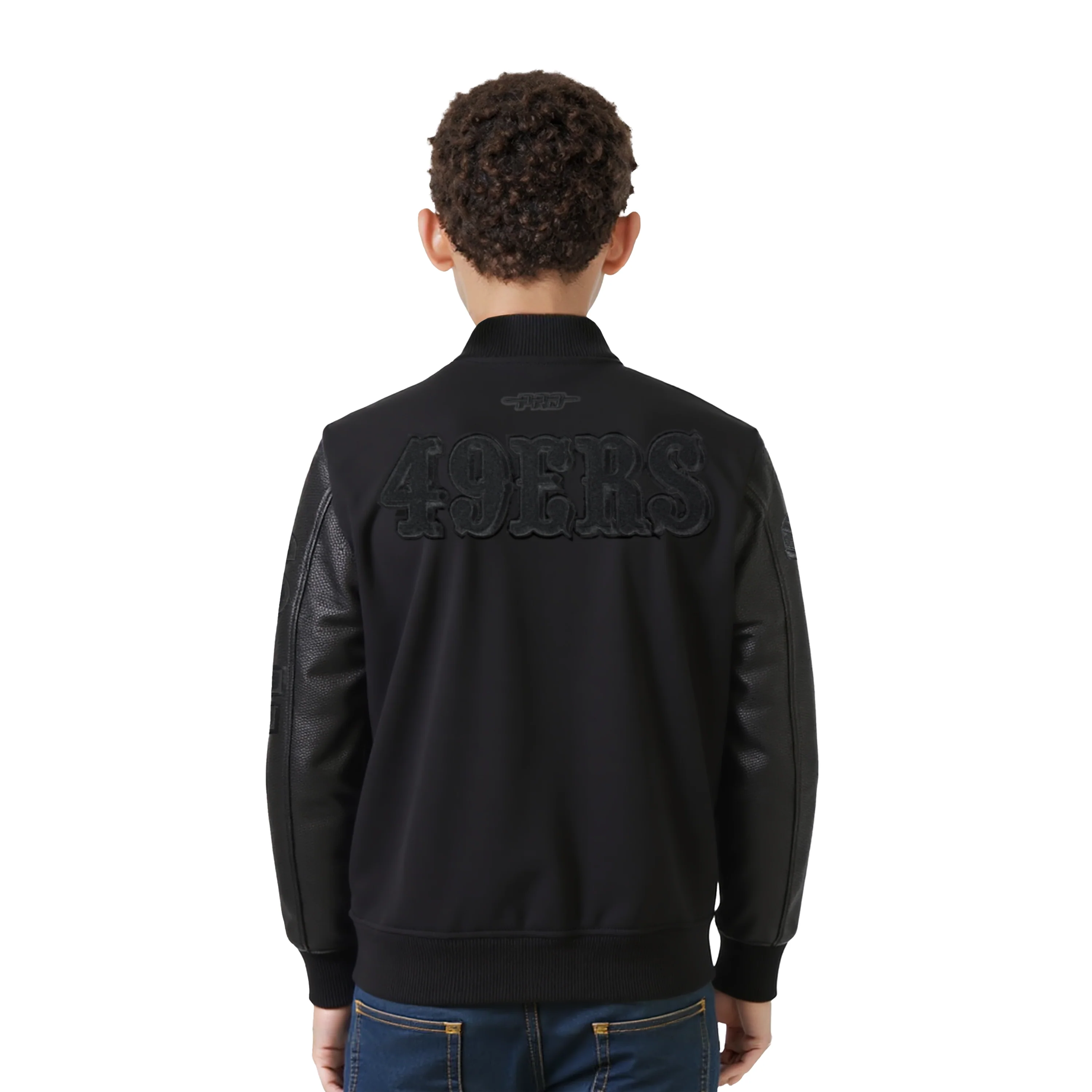 NFL SAN FRANCISCO 49ERS TRIPLE BLACK LITTLE BOYS WOOL VARSITY JACKET (JET BLACK) - Image 2