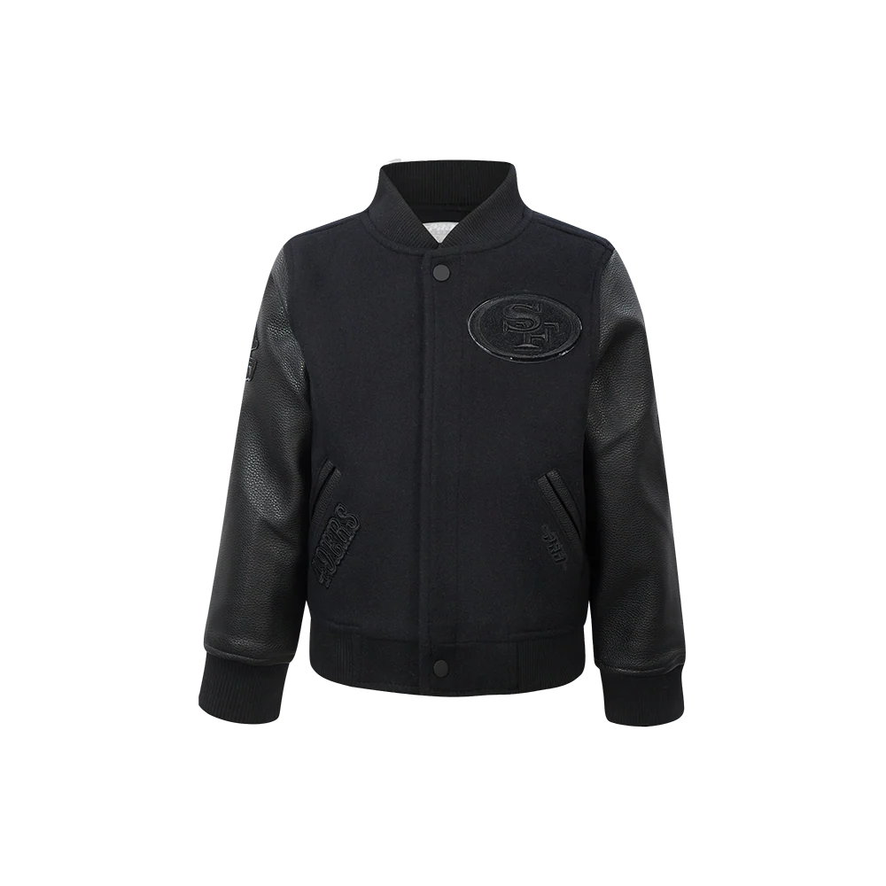 NFL SAN FRANCISCO 49ERS TRIPLE BLACK LITTLE BOYS WOOL VARSITY JACKET (JET BLACK) - Image 3