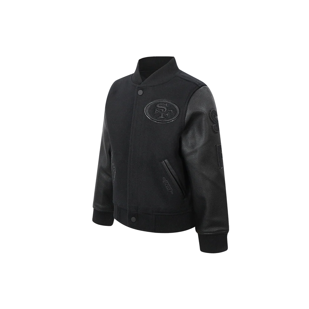 NFL SAN FRANCISCO 49ERS TRIPLE BLACK LITTLE BOYS WOOL VARSITY JACKET (JET BLACK) - Image 4