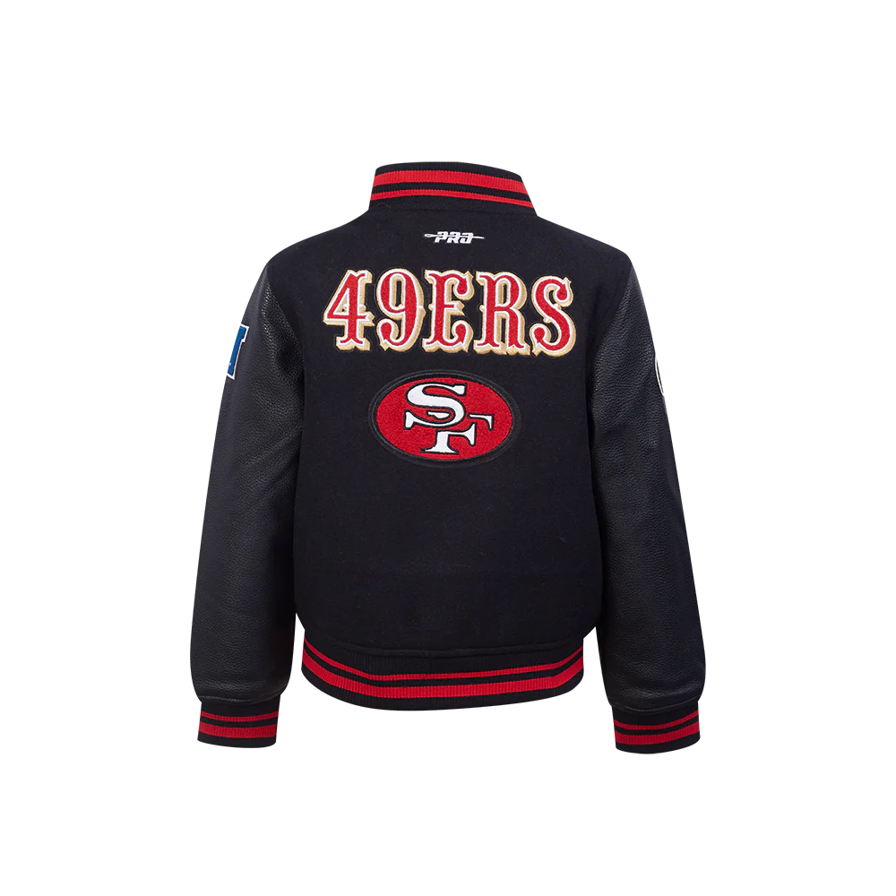 NFL SAN FRANCISCO 49ERS RETRO CLASSIC LITTLE BOYS RIB WOOL VARSITY JACKET (BLACK/RED/BLACK) - Image 3