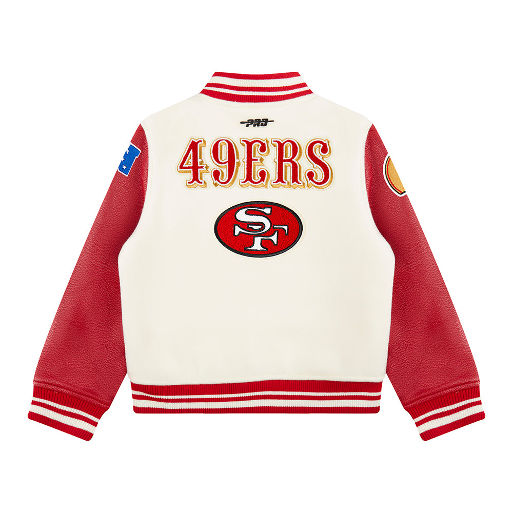 NFL SAN FRANCISCO 49ERS RETRO CLASSIC LITTLE BOYS RIB WOOL VARSITY JACKET (EGGSHELL/ RED) - Image 2