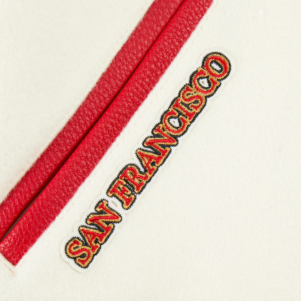 NFL SAN FRANCISCO 49ERS RETRO CLASSIC LITTLE BOYS RIB WOOL VARSITY JACKET (EGGSHELL/ RED) - Image 5
