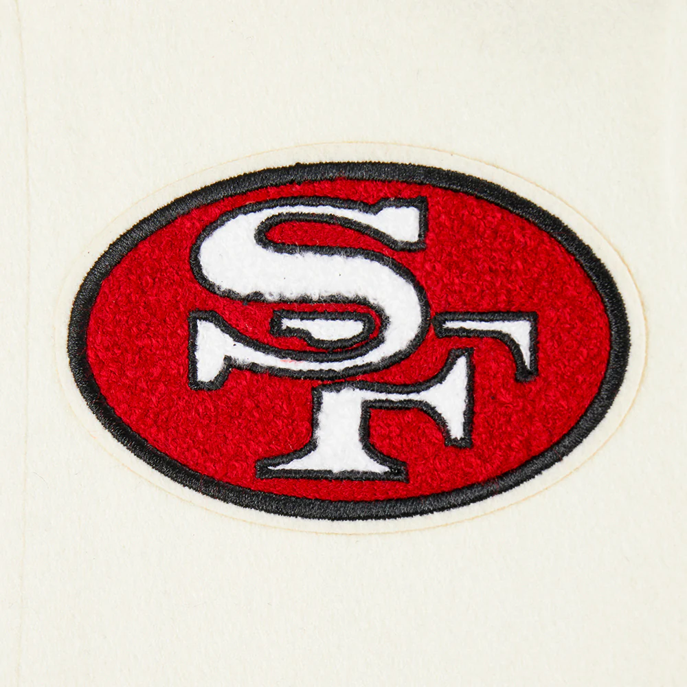 NFL SAN FRANCISCO 49ERS RETRO CLASSIC LITTLE BOYS RIB WOOL VARSITY JACKET (EGGSHELL/ RED) - Image 6