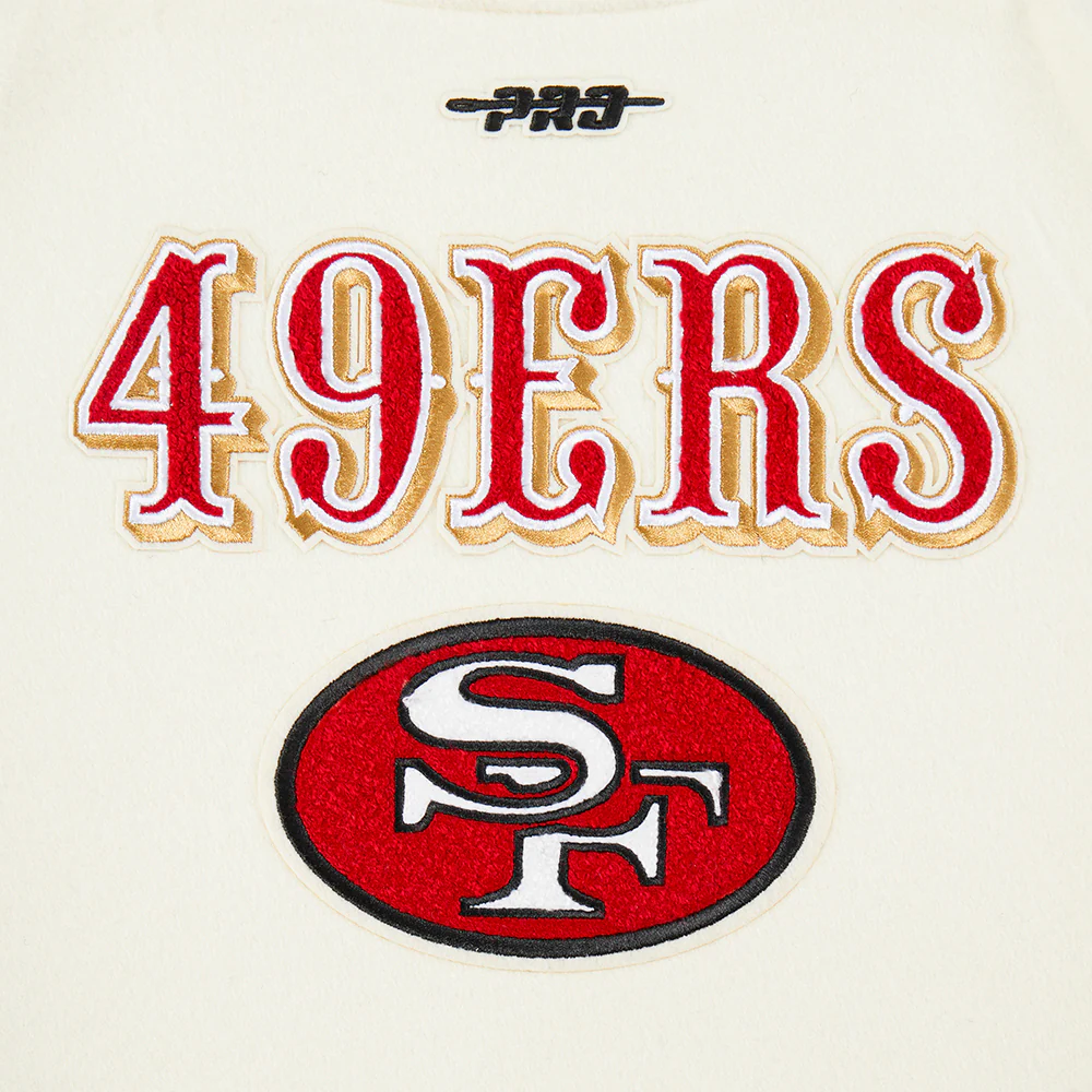 NFL SAN FRANCISCO 49ERS RETRO CLASSIC LITTLE BOYS RIB WOOL VARSITY JACKET (EGGSHELL/ RED) - Image 8
