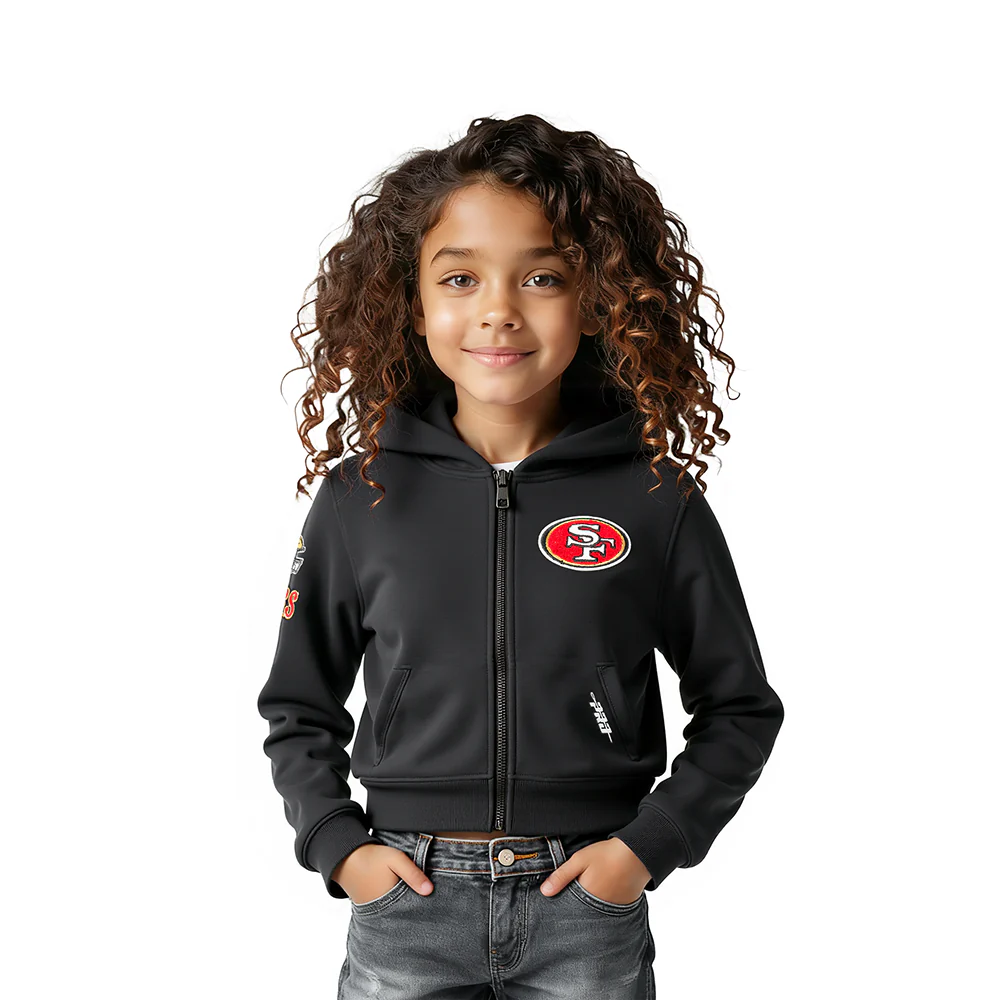 NFL SAN FRANCISCO 49ERS CLASSIC LITTLE GIRLS  FLEECE FULL ZIP HOODIE (BLACK)