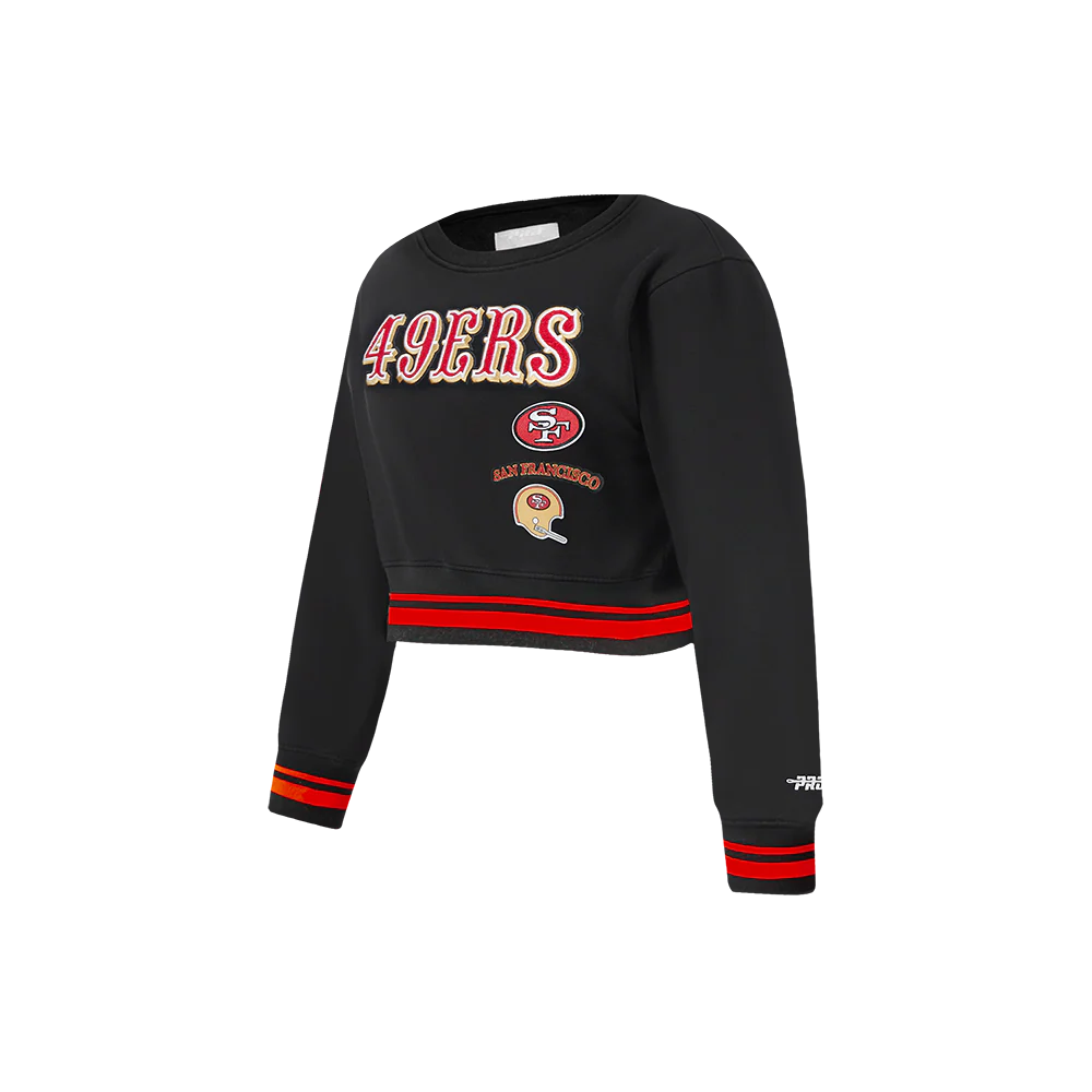 NFL SAN FRANCISCO 49ERS RETRO CLASSICS LITTLE GIRL'S RIB FLEECE CREWNECK (BLACK/RED/BLACK) - Image 3