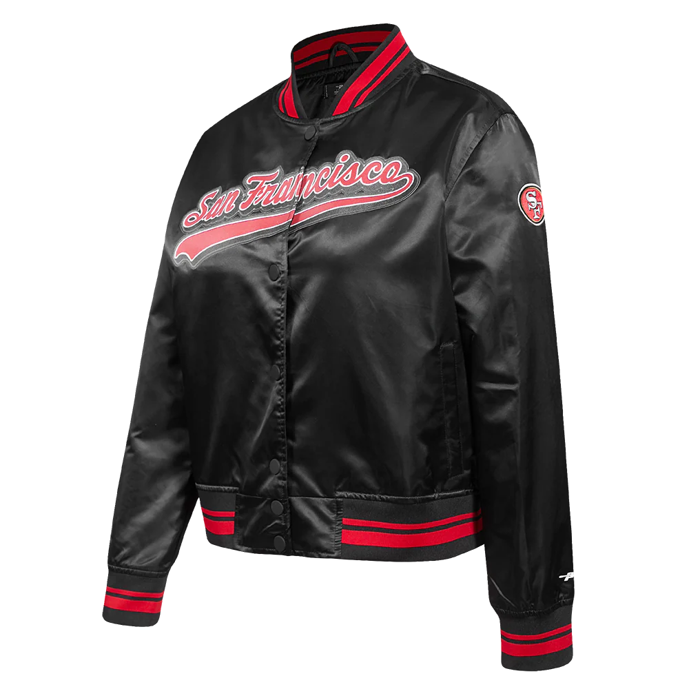 NFL SAN FRANCISCO 49ERS SCRIPT TAIL WOMEN'S SATIN JACKET (BLACK/RED/BLACK) - Image 2