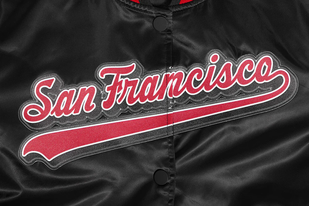 NFL SAN FRANCISCO 49ERS SCRIPT TAIL WOMEN'S SATIN JACKET (BLACK/RED/BLACK) - Image 5