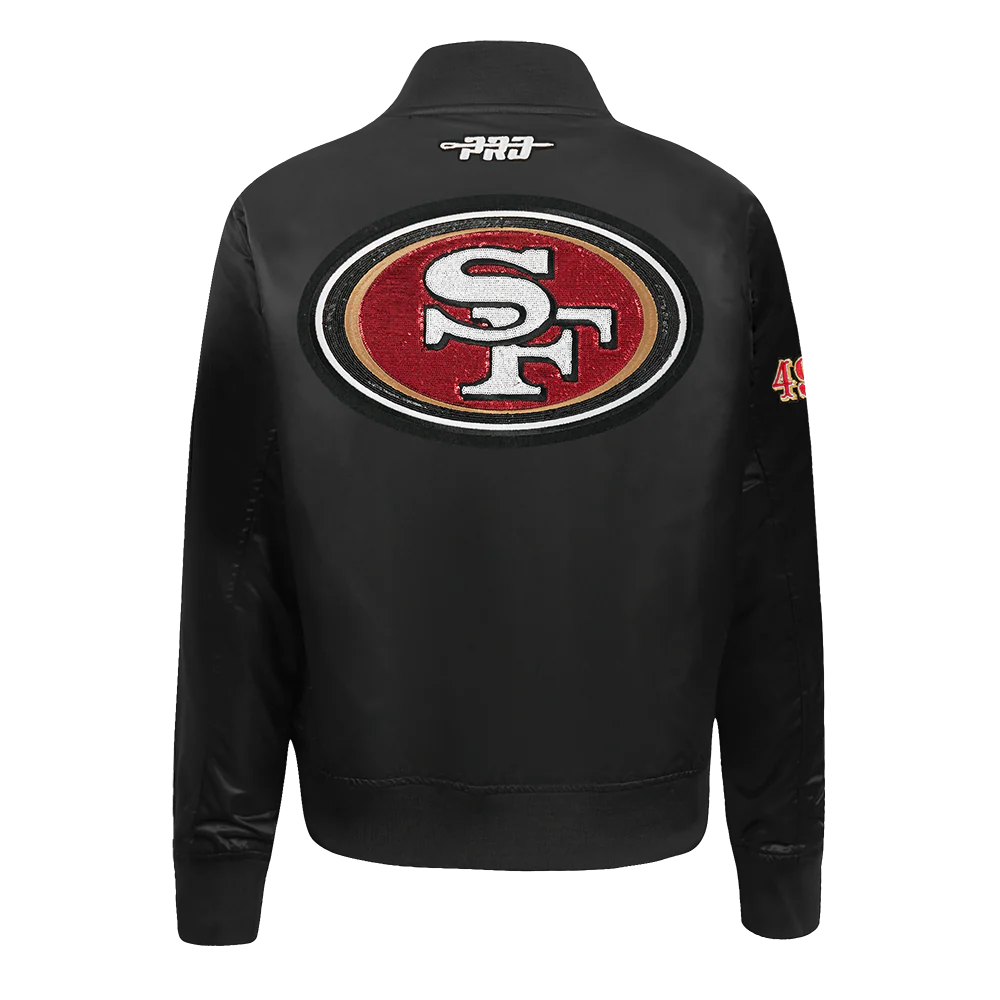 NFL SAN FRANCISCO 49ERS GAME DAY CLASSICS WOMEN'S SATIN JACKET (BLACK) - Image 3