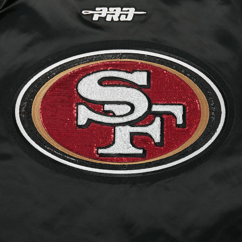 NFL SAN FRANCISCO 49ERS GAME DAY CLASSICS WOMEN'S SATIN JACKET (BLACK) - Image 8