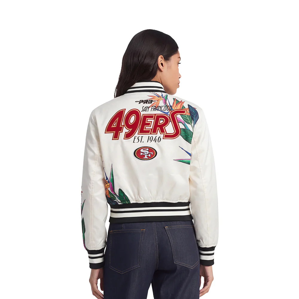 NFL SAN FRANCISCO 49ERS PARADISE WOMEN'S SATIN JACKET (EGGSHELL/ BLACK) - Image 2