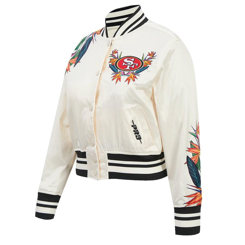 NFL SAN FRANCISCO 49ERS PARADISE WOMEN'S SATIN JACKET (EGGSHELL/ BLACK) - Image 3